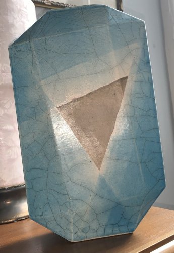 Studio pottery superbe vase céramique raku design géométrique abstrait futuriste