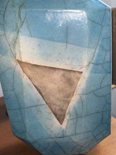 Studio pottery superbe vase céramique raku design géométrique abstrait futuriste