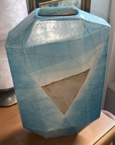 Studio pottery superbe vase céramique raku design géométrique abstrait futuriste
