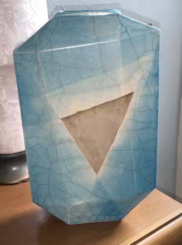 Studio pottery superbe vase céramique raku design géométrique abstrait futuriste