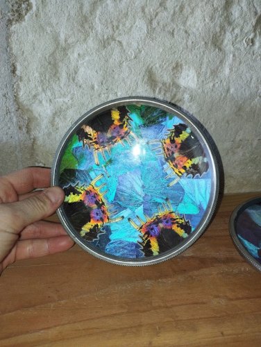 Sublimes coupelles Art déco – Verre irisé & monture en métal argenté – Lot de 2