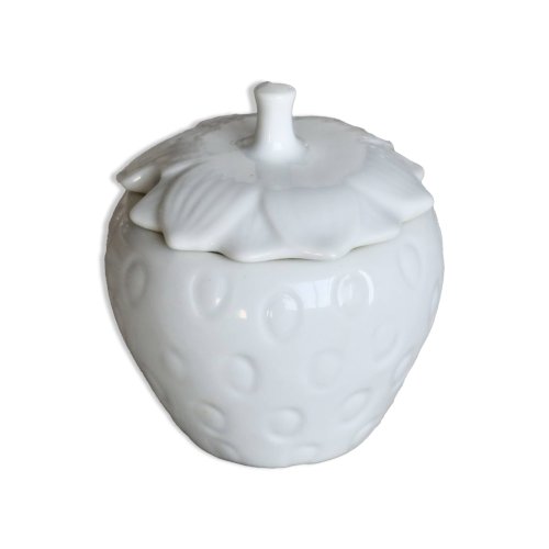 Sucrier, bonbonnière en porcelaine blanche en forme de fraise