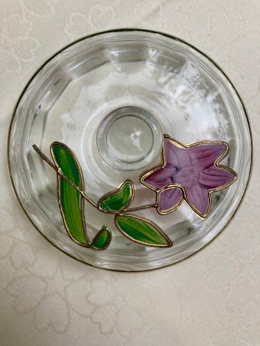 Sucrier bonbonnière en verre émaillé décor floral 