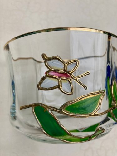 Sucrier bonbonnière en verre émaillé décor floral 