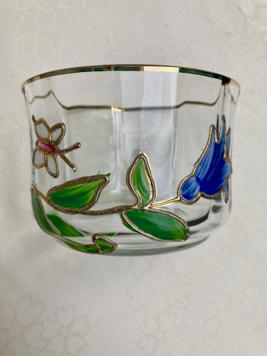 Sucrier bonbonnière en verre émaillé décor floral 