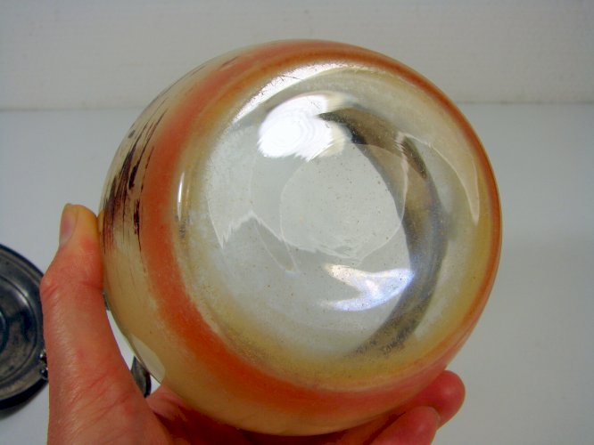 Sucrier Couvert Verre Peint Schneider Monture Etain Décor Signé Verçais TBE