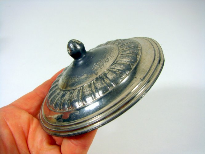 Sucrier Couvert Verre Peint Schneider Monture Etain Décor Signé Verçais TBE