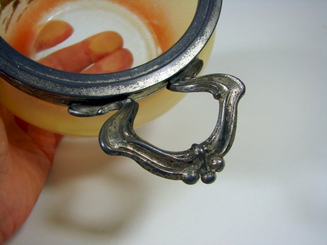 Sucrier Couvert Verre Peint Schneider Monture Etain Décor Signé Verçais TBE