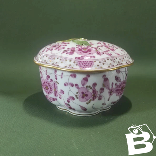 Sucrier, pot couvert, bonbonnière en porcelaine Meissen, fleurs indiennes