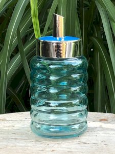 Blue glass sugar bowl dispenser