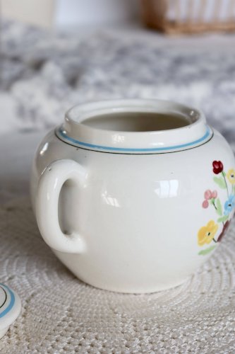 Sucrier vintage faïence Salins - Motif fleuri