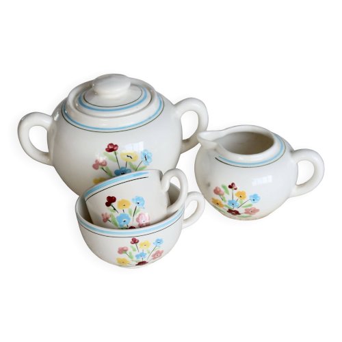 Sucrier vintage faïence Salins - Motif fleuri