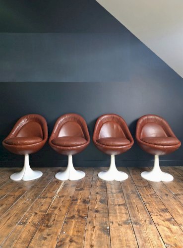 Suite de 4 fauteuils vintage Christian Adam modèle trèfle, meubles sièges design