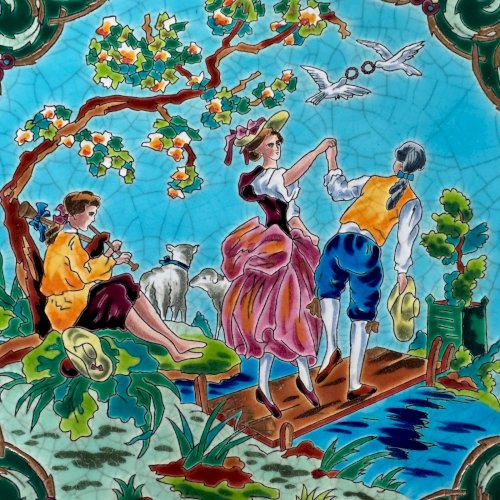 Suite de 4 plats Émaux de Longwy les 4 saisons par Hélène Gabet XXe M3990