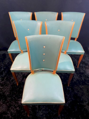 Suite de 6 chaises design moderniste 1950 Maison Dominique ou Georges Coslin