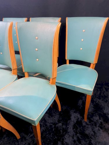 Suite de 6 chaises design moderniste 1950 Maison Dominique ou Georges Coslin