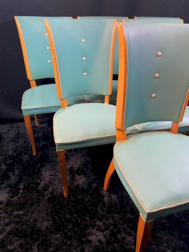 Suite de 6 chaises design moderniste 1950 Maison Dominique ou Georges Coslin