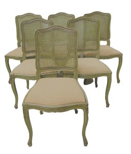 Set of six Louis XV style beech chairs, lacquered, 20th century.