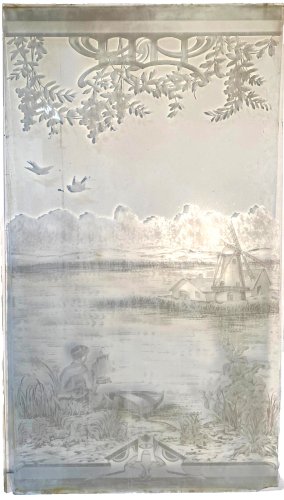 Suite de trois panneaux en verre gravé XX siècle