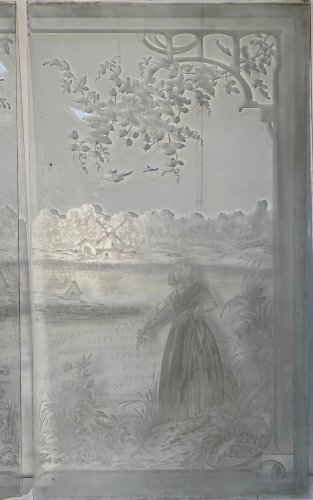 Suite de trois panneaux en verre gravé XX siècle