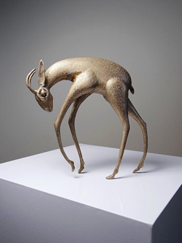Sujet Africain bronze à la cire perdue Antilope ou Gazelle stylisé originale