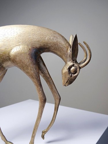 Sujet Africain bronze à la cire perdue Antilope ou Gazelle stylisé originale