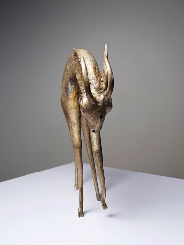 Sujet Africain bronze à la cire perdue Antilope ou Gazelle stylisé originale
