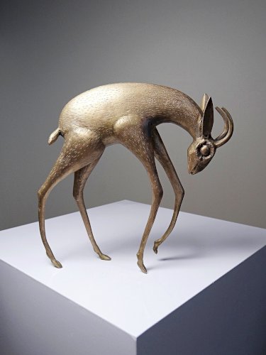Sujet Africain bronze à la cire perdue Antilope ou Gazelle stylisé originale