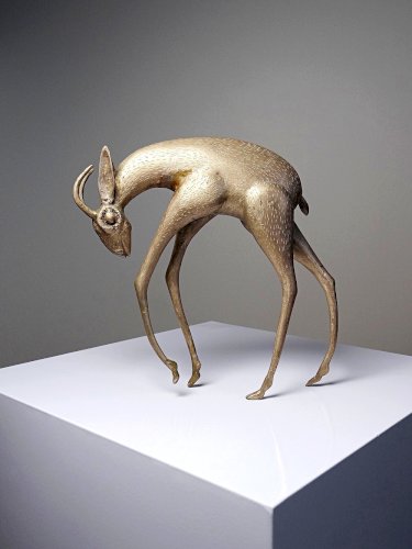 Sujet Africain bronze à la cire perdue Antilope ou Gazelle stylisé originale