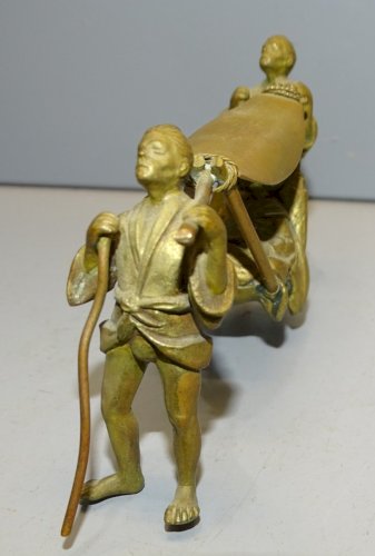 -SUJET BRONZE DECORATIF XIXe NAPOLEON III 2 PORTEURS 1 FEMME à l'EVENTAIL   D