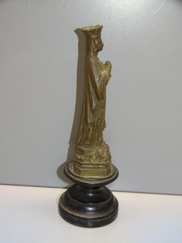 -SUJET VIERGE EN REGULE SUR SOCLE BOIS EPOQUE NIII NAPOLEON III RELIGION