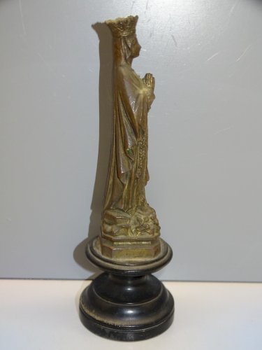 -SUJET VIERGE EN REGULE SUR SOCLE BOIS EPOQUE NIII NAPOLEON III RELIGION