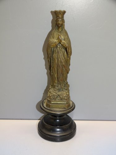 -SUJET VIERGE EN REGULE SUR SOCLE BOIS EPOQUE NIII NAPOLEON III RELIGION
