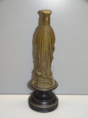 -SUJET VIERGE EN REGULE SUR SOCLE BOIS EPOQUE NIII NAPOLEON III RELIGION