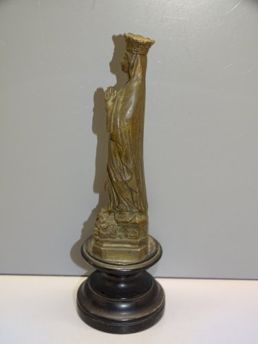 -SUJET VIERGE EN REGULE SUR SOCLE BOIS EPOQUE NIII NAPOLEON III RELIGION
