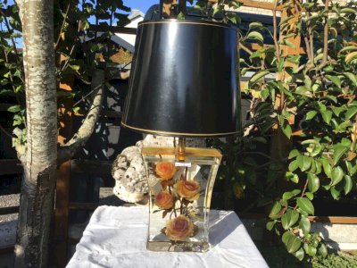 Superb lampe roses naturelles en inclusion DE STALL vintage 80/90 abat-jour chic