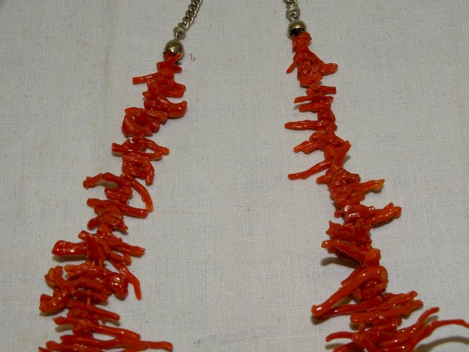 -SUPERBE ANCIEN COLLIER BRANCHES DE CORAIL FERMOIR CHAINE GOURMETTE ARGENT 925 D