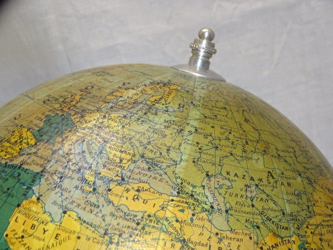 -SUPERBE ANCIEN GLOBE TERRESTRE TARIDE PIED ALU COLLECTION DECO BUREAU  D