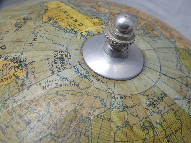 -SUPERBE ANCIEN GLOBE TERRESTRE TARIDE PIED ALU COLLECTION DECO BUREAU  D