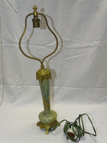 -SUPERBE ANCIEN PIED DE LAMPE PIED BRONZE CORPS CERAMIQUE à CRISTALLISATIONS   D
