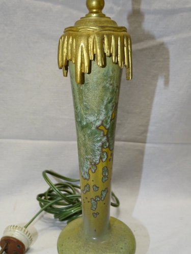 -SUPERBE ANCIEN PIED DE LAMPE PIED BRONZE CORPS CERAMIQUE à CRISTALLISATIONS   D