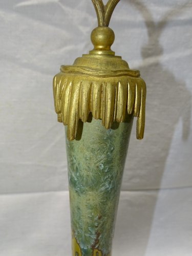 -SUPERBE ANCIEN PIED DE LAMPE PIED BRONZE CORPS CERAMIQUE à CRISTALLISATIONS   D
