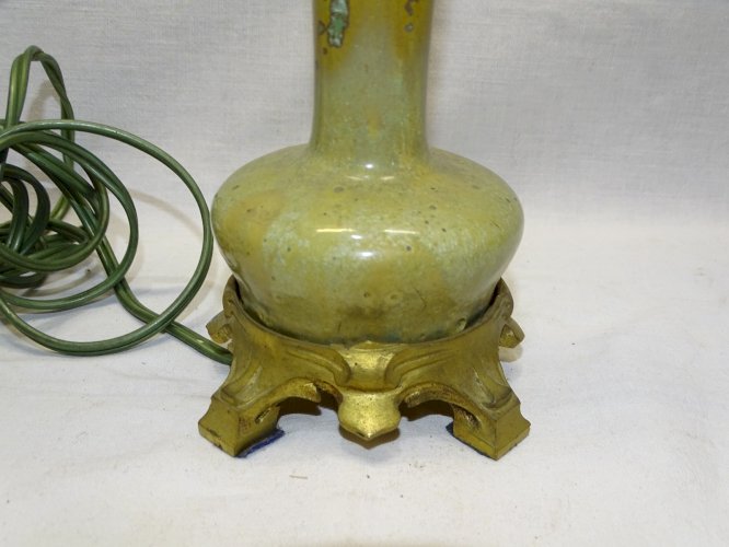 -SUPERBE ANCIEN PIED DE LAMPE PIED BRONZE CORPS CERAMIQUE à CRISTALLISATIONS   D