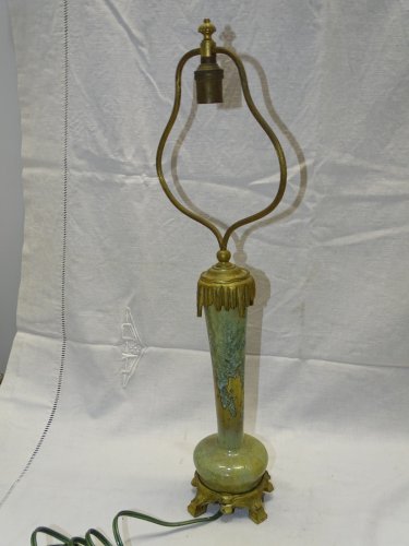 -SUPERBE ANCIEN PIED DE LAMPE PIED BRONZE CORPS CERAMIQUE à CRISTALLISATIONS   D