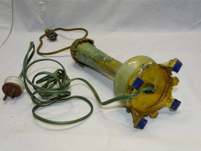 -SUPERBE ANCIEN PIED DE LAMPE PIED BRONZE CORPS CERAMIQUE à CRISTALLISATIONS   D