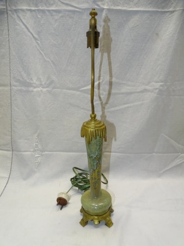 -SUPERBE ANCIEN PIED DE LAMPE PIED BRONZE CORPS CERAMIQUE à CRISTALLISATIONS   D