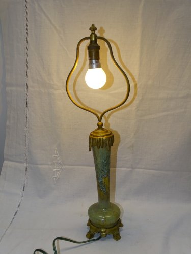 -SUPERBE ANCIEN PIED DE LAMPE PIED BRONZE CORPS CERAMIQUE à CRISTALLISATIONS   D
