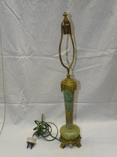 -SUPERBE ANCIEN PIED DE LAMPE PIED BRONZE CORPS CERAMIQUE à CRISTALLISATIONS   D