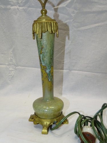 -SUPERBE ANCIEN PIED DE LAMPE PIED BRONZE CORPS CERAMIQUE à CRISTALLISATIONS   D