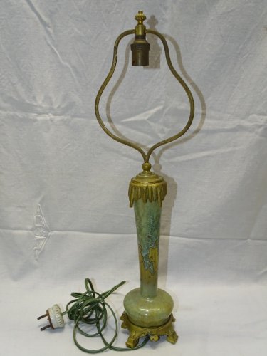 -SUPERBE ANCIEN PIED DE LAMPE PIED BRONZE CORPS CERAMIQUE à CRISTALLISATIONS   D